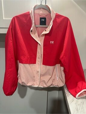 P.E Nation Red and Light Pink Colorblock Bomber Jacket